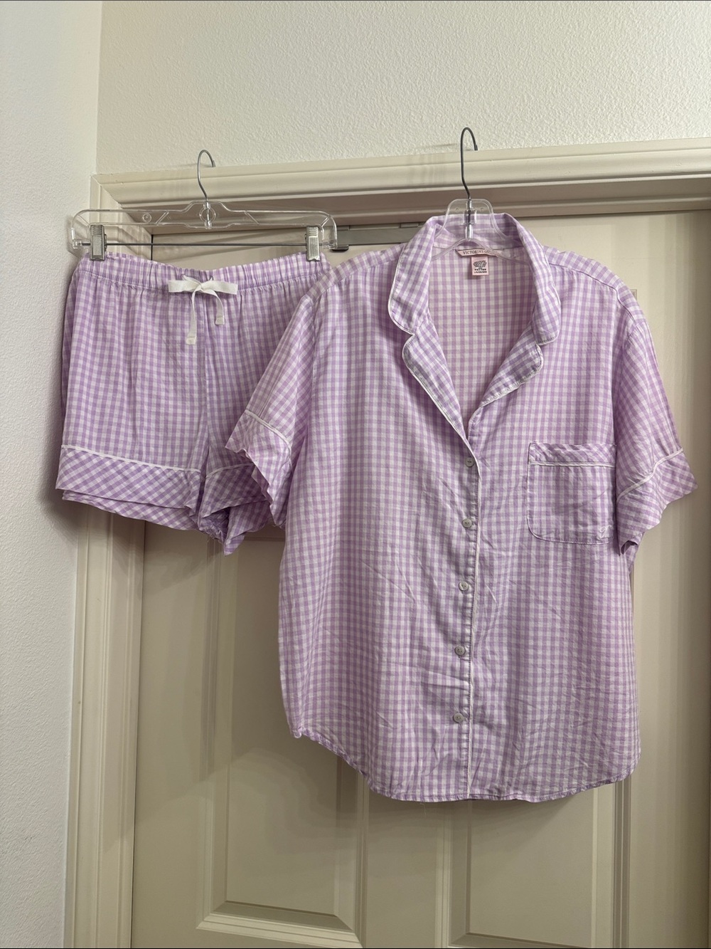 Victoria’s Secret Lavender Gingham Two-Piece Pajama Set size L